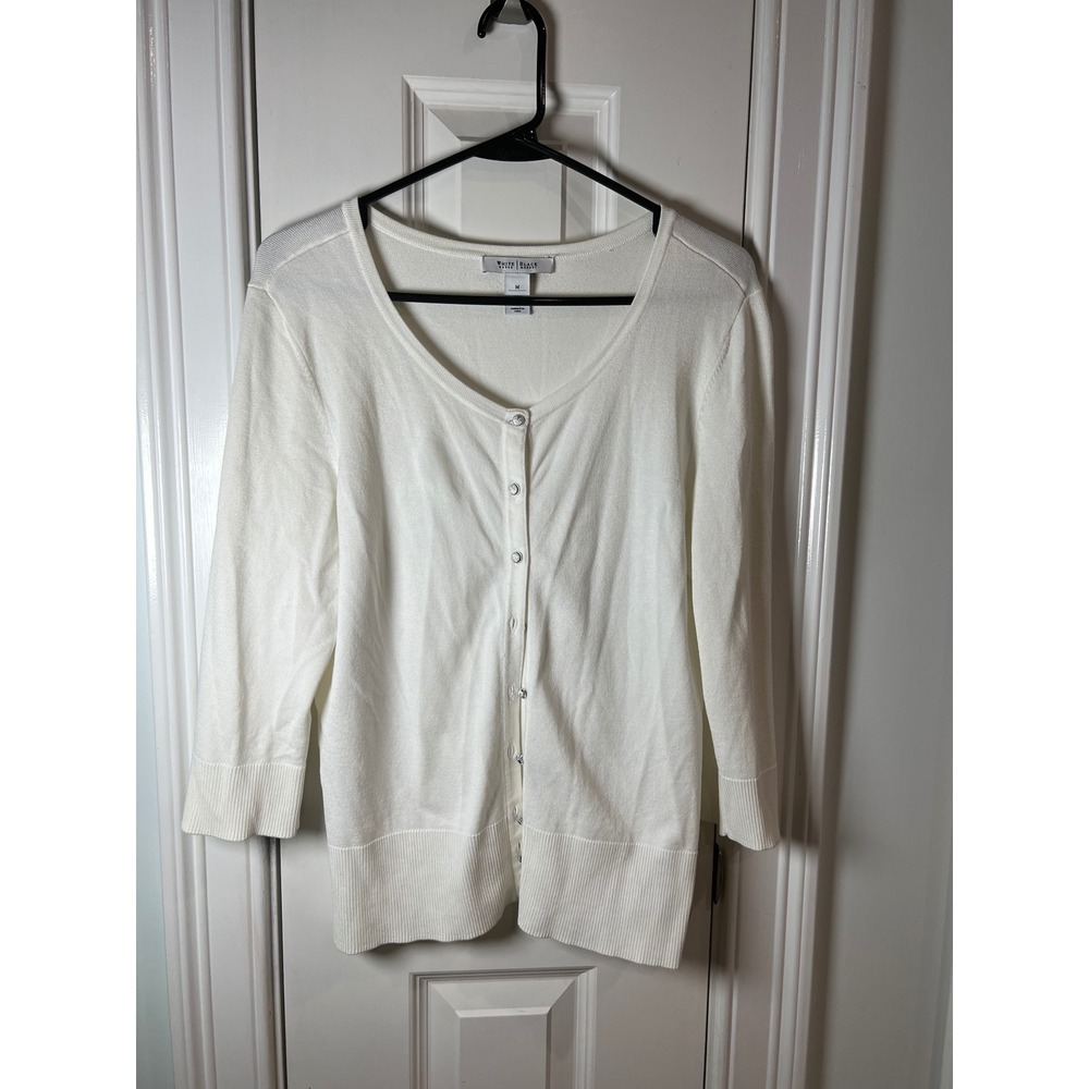 White House Black Market White 3/4 Sleeve Button Front Cardigan Size M 760448